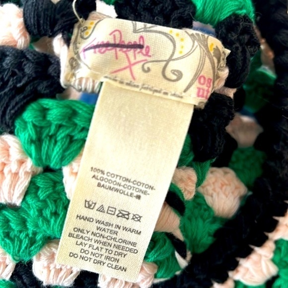 NWOT Free People Lolita Crochet Knit Beret Slouchy Boho Green Black Off-White - Picture 11 of 14